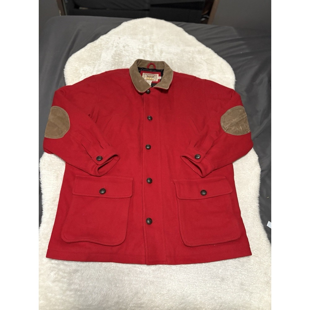 Cabela's Red Military Field Jacket with Brown Suede Accents
